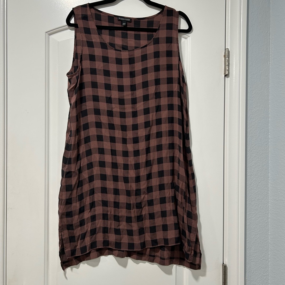 Eileen Fisher Brown and Black Checkered Tunic